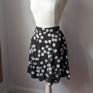 Vintage Black Floral Circle Skater Skirt Size S